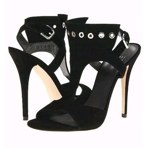 Stuart Weitzman Black Suede Frenchcuff Ankle Strap Stiletto Heels Sandals Sz 9.5